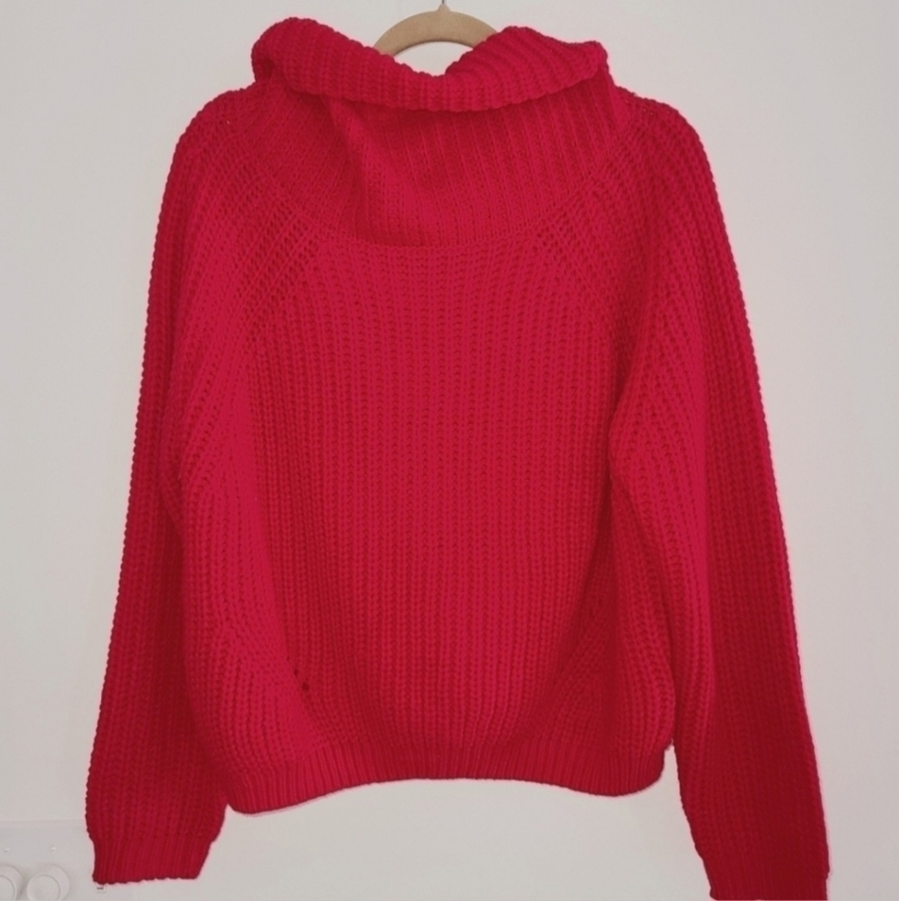 moon & madison Red Crop Cowl Neck Sweater Women's Large L Chunky Knit Warm EUC